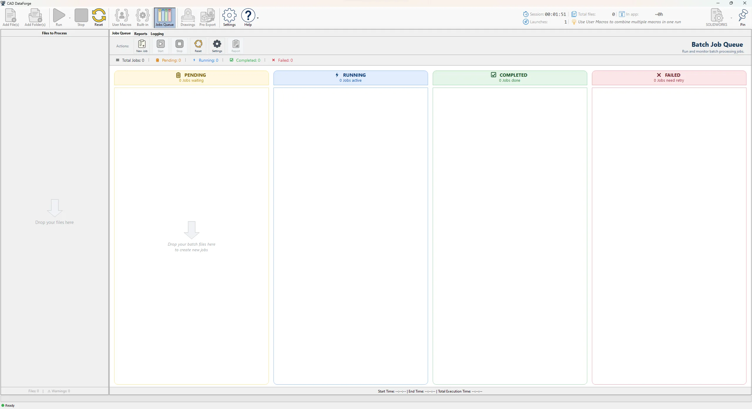 Application shell preview — Job Queue tab open.