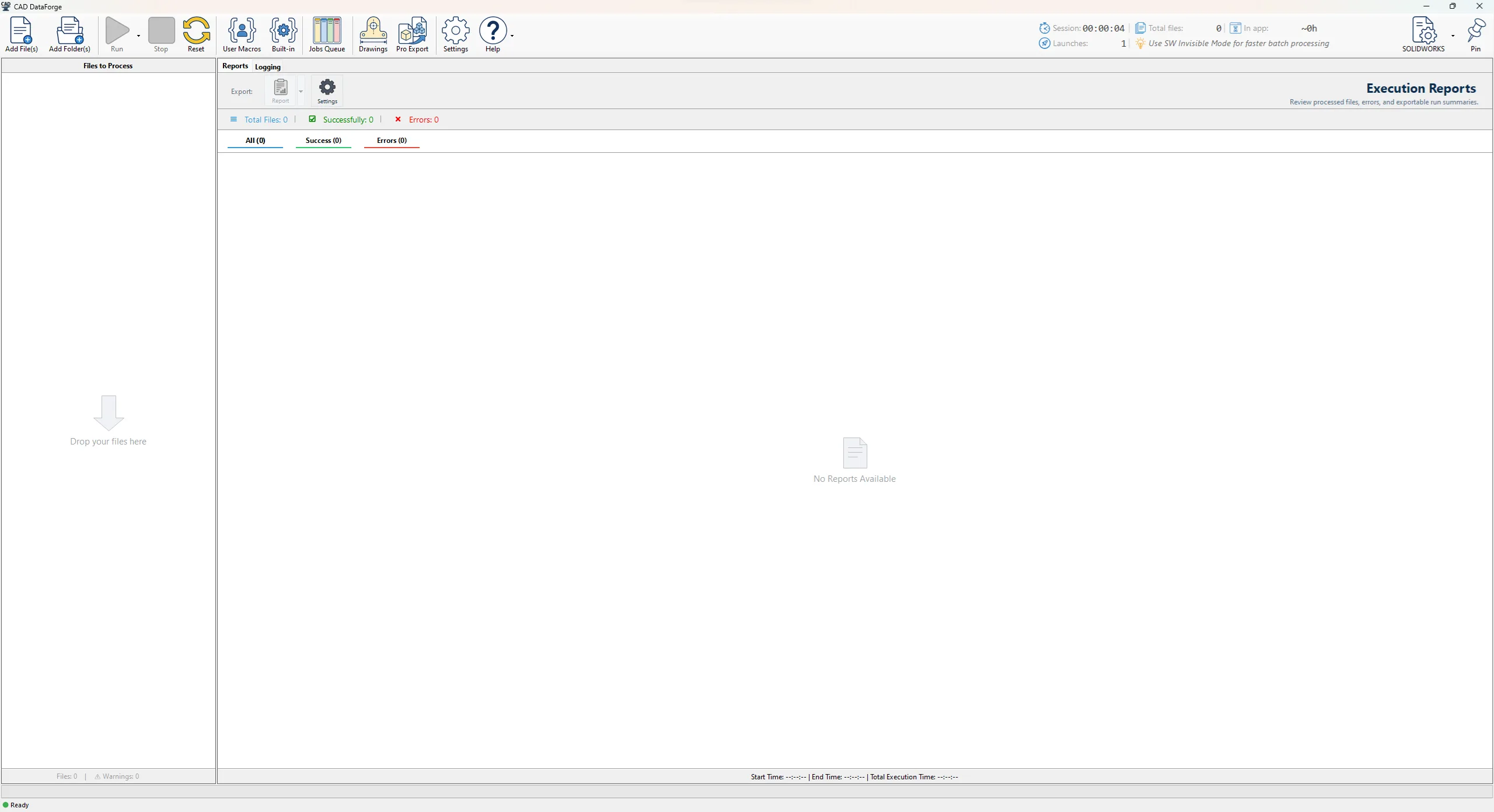 Application shell preview — Report tab open.